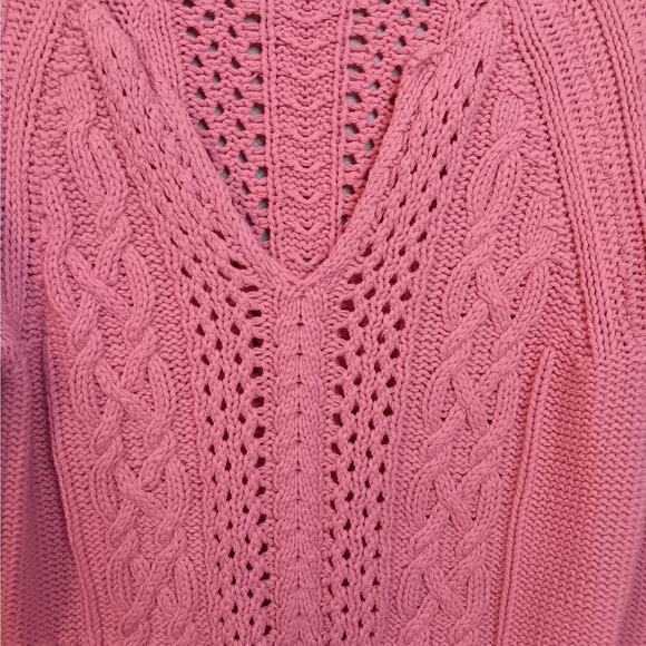 Gently Used Tommy Hilfiger Pink Crocheted Cropped Long Sleeve Sweater Size XL - Picture 4 of 7